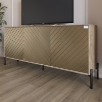 Тумба под телевизор с черными металлическими ножками LION Амарант 168x40x76,5 см Дуб сонома трюфель/Перламутровый металлик (RAL-7048) 1680x400x765 (LION-043037)