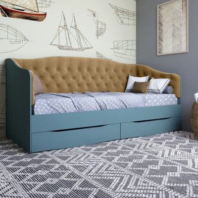 Ліжко дитяче односпальне LION Л-9 з м'якою спинкою та висувними ящиками 190x90 см Граніт сірий/Лілі-02