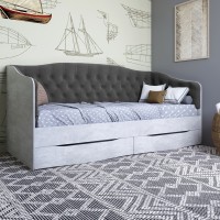 Ліжко дитяче односпальне LION Л-9 з м'якою спинкою та висувними ящиками 190x90 см Бетон/Лілі-95