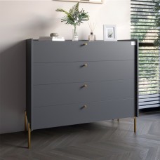 Комод із 4 ящиками LION Wood із золотими ніжками 100х90х45 см Антрацит 