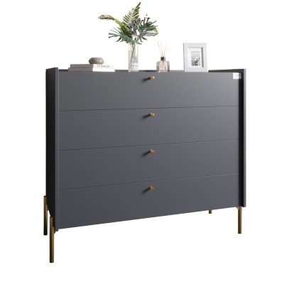 Комод с 4 ящиками LION Wood с золотыми ножками 100х90х45 см Антрацит (LION-042957)