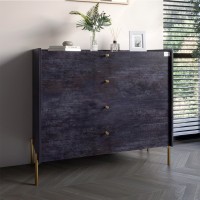 Комод із 4 ящиками LION Wood із золотими ніжками 100х90х45 см Бетон темний 