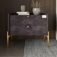 Тумба ліжкова LION Wood з двома ящиками Бетон темний золоті ніжки 