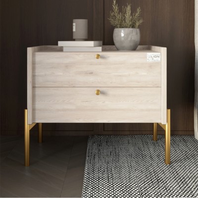 Тумба ліжкова LION Wood з двома ящиками Самоа Димчастий золоті ніжки 