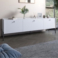 Тумба під телевізор на 3 ящики LION Wood з чорними ніжками 160х65х40 см Німфея Альба білий 