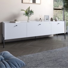 Тумба під телевізор на 3 ящики LION Wood з чорними ніжками 160х65х40 см Німфея Альба білий 