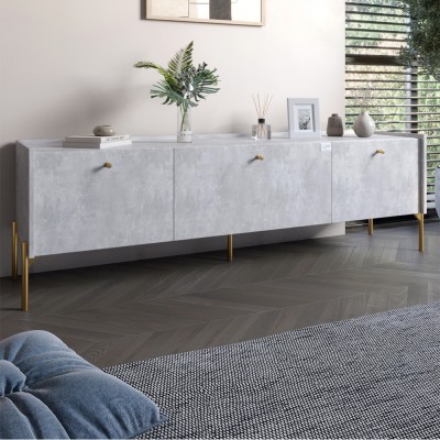 Тумба під телевізор на 3 ящики LION Wood із золотими ніжками 160х65х40 см Бетон 