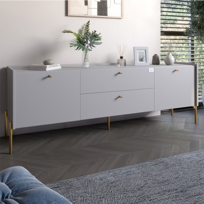 Тумба під телевізор із ящиками LION Wood із золотими ніжками 180х50х40 см Кашемір 