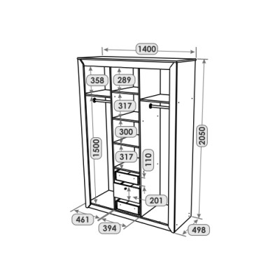 Шкаф трехдверный Эверест Нордик-1400 Графит/Дуб крафт золотой 