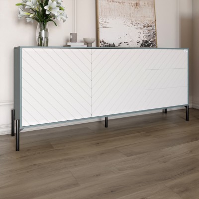 Комод з чорними металевими ніжками LION Амарант 168x40x76,5 см Граніт сірий/Білий