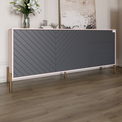 Комод з золотими металевими ніжками LION Амарант 168x40x76,5 см Розовий/Графітовий