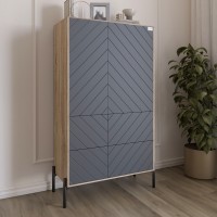 Комод-пенал з рельєфним оздобленням фасаду та чорними металевими ніжками LION Амарант 84x40x150 см Дуб сонома трюфель/Графітовий 