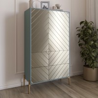 Комод-пенал з рельєфним оздобленням фасаду та золотими металевими ніжками LION Амарант 84x40x150 см Граніт сірий/Перламутровий металік RAL-7048 840x400x1500 мм 