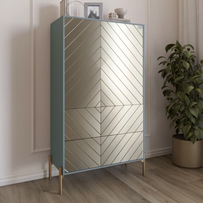 Комод-пенал з рельєфним оздобленням фасаду та золотими металевими ніжками LION Амарант 84x40x150 см Граніт сірий/Перламутровий металік RAL-7048 840x400x1500 мм 