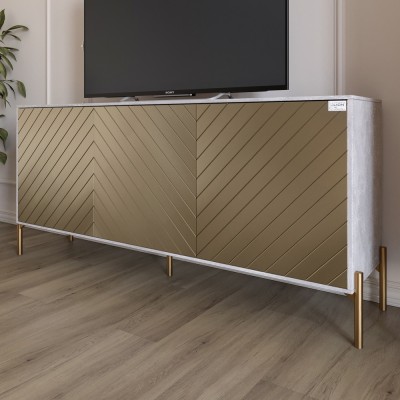 Тумба під телевізор із золотими металевими ніжками LION Амарант 168x40x76,5 см Бетон/Перламутровий металік RAL-7048 1680x400x765 