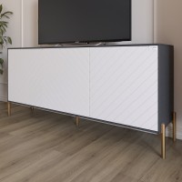 Тумба под телевизор с золотыми металлическими ножками LION Амарант 168x40x76,5 см Антрацит/Белый (LION-043048)