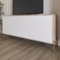 Тумба под телевизор с золотыми металлическими ножками LION Амарант 168x40x76,5 см Дуб сонома/Белый (LION-043067)