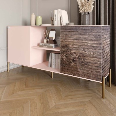 Комод відкритий на золотих металевих ніжках LION Грей Рожевий/Дерево 