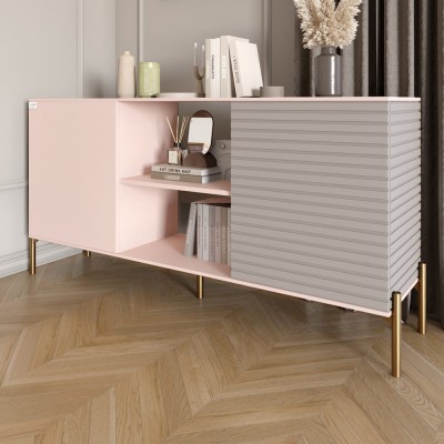 Комод відкритий на золотих металевих ніжках LION Грей Рожевий/Кашемір 