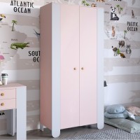 Шкаф распашной двухдверный в детскую комнату 900х450х1900 LION Инди Розовый/Нимфея Альба (белый) (LION-041589)