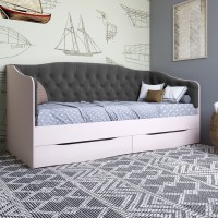 Ліжко дитяче односпальне LION Л-9 з м'якою спинкою та висувними ящиками 190x90 см Рожевий/Лілі-95