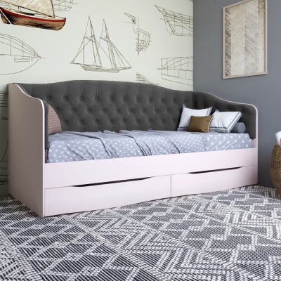 Ліжко дитяче односпальне LION Л-9 з м'якою спинкою та висувними ящиками 190x90 см Рожевий/Лілі-95