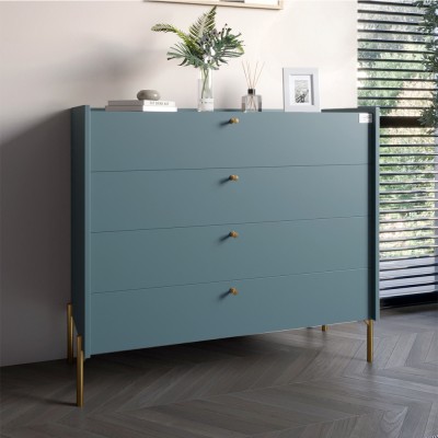 Комод з 4 ящиками LION Wood з золотими ніжками 100х90х45 см Граніт сірий