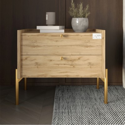 Тумба ліжкова LION Wood з двома ящиками Дуб Аппалачі золоті ніжки 