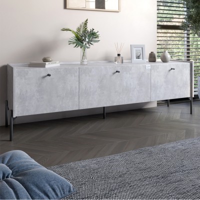 Тумба під телевізор на 3 ящики LION Wood із чорними ніжками 160х65х40 см Бетон