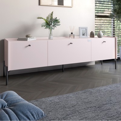 Тумба під телевізор на 3 ящики LION Wood з чорними ніжками 160х65х40 см Рожевий