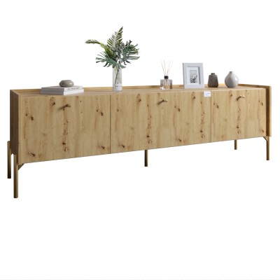 Тумба під телевізор на 3 шухляди LION Wood з золотими ніжками 180x40x50 см Дуб Артизан