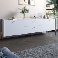 Тумба під телевізор із ящиками LION Wood із золотими ніжками 180х50х40 см Німфея Альба білий 