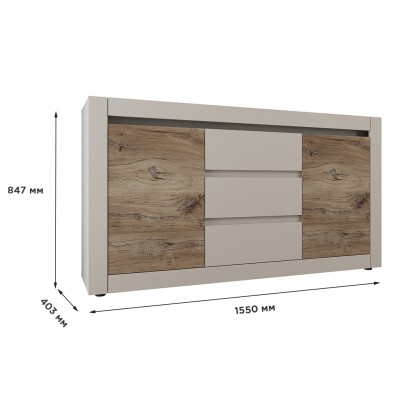 Комод 2Д3Ш Сокме Катанія 155x84,7x40,3 Шиншила сіра/Дуб флагшток (SKM-081064) Комод 2Д3Ш Сокме Катанія 155x84,7x40,3 Шиншила сіра/Дуб флагшток (SKM-081064)
