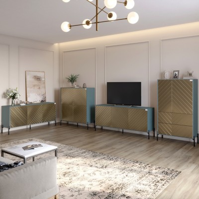 Комплект меблів для вітальні LION Амарант 4 елементи із чорними металевими ніжками Граніт сірий/Перламутровий металік RAL-7048 