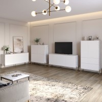 Комплект мебели для гостиной LION Амарант 4 элемента с золотыми металлическими ножками Бетон/Белый (LION-042351)