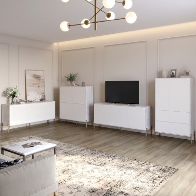 Комплект меблів для вітальні LION Амарант 4 елементи з золотими металевими ніжками Бетон/Білий