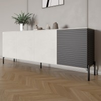 Комод у вітальню на чорних металевих ніжках LION Грей 204x38x76,5 см Бетон Style/Асфальт 