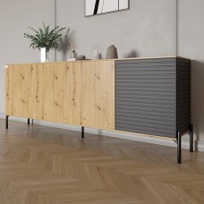 Комод в гостиную на черных металлических ножках LION Грей 204x38x76,5 см Дуб Артизан/Асфальт (LION-042457)