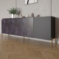 Комод на золотих металевих ніжках LION Грей 204x38x76,5 см Бетон темний/Асфальт