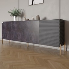 Комод на золотих металевих ніжках LION Грей 204x38x76,5 см Бетон темний/Асфальт 