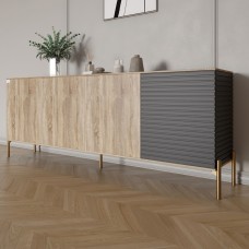 Комод на золотих металевих ніжках LION Грей 204x38x76,5 см Дуб сонома трюфель/Асфальт 