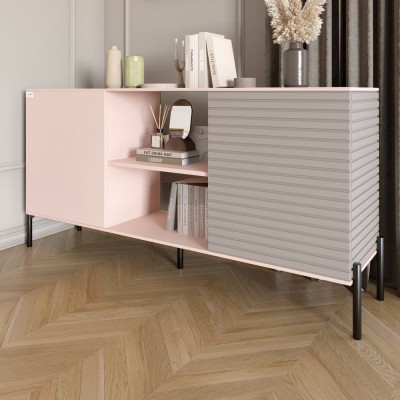 Комод відкритий на чорних металевих ніжках LION Грей Рожевий/Кашемір