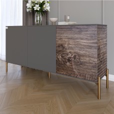 Комод закритий у вітальню на золотих металевих ніжках LION Грей 154x38x76,5 см Антрацит/Дерево 