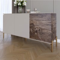 Комод закритий у вітальню на золотих металевих ніжках LION Грей 154x38x76,5 см Кашемір/Дерево 