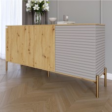 Комод закритий у вітальню на золотих металевих ніжках LION Грей 154x38x76,5 см Дуб Артизан/Кашемір 