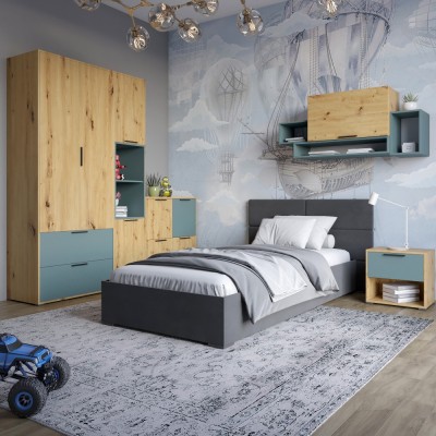 Гарнітур в спальню LION Краш Дуб артизан/Граніт сірий з 6 елементів