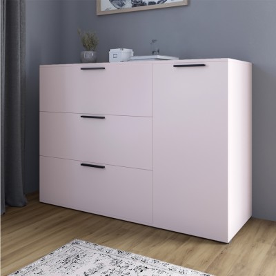 Комод LION Краш із трьома висувними ящиками та закритими полицями Рожевий
