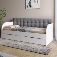 Детская полуторная кровать LION Л-7 с ящиками и ламелями Лили-95 120x200 см Нимфея Альба (белый) (LION-044251)