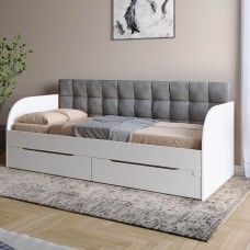 Детская полуторная кровать LION Л-7 с ящиками и ламелями Лили-95 120x200 см Нимфея Альба (белый) (LION-044251)