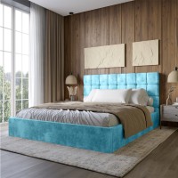 Двоспальне дерев'яне ліжко з м'яким узголів'ям та підйомним механізмом LION Піксі Silk 502 Бірюзовий 160х200 см 